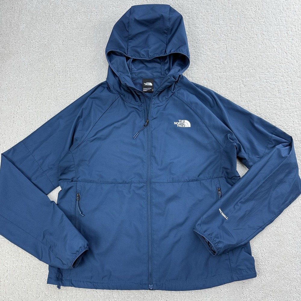 The North Face Windwall Hooded Jacket Womens M Running Blue Full Zip $199